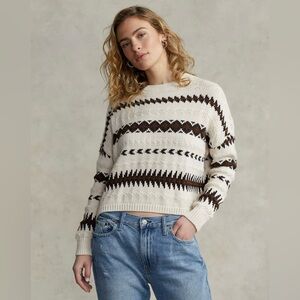 Polo Ralph Lauren Oversized Geometric-Motif Cropped Sweater | Size: M